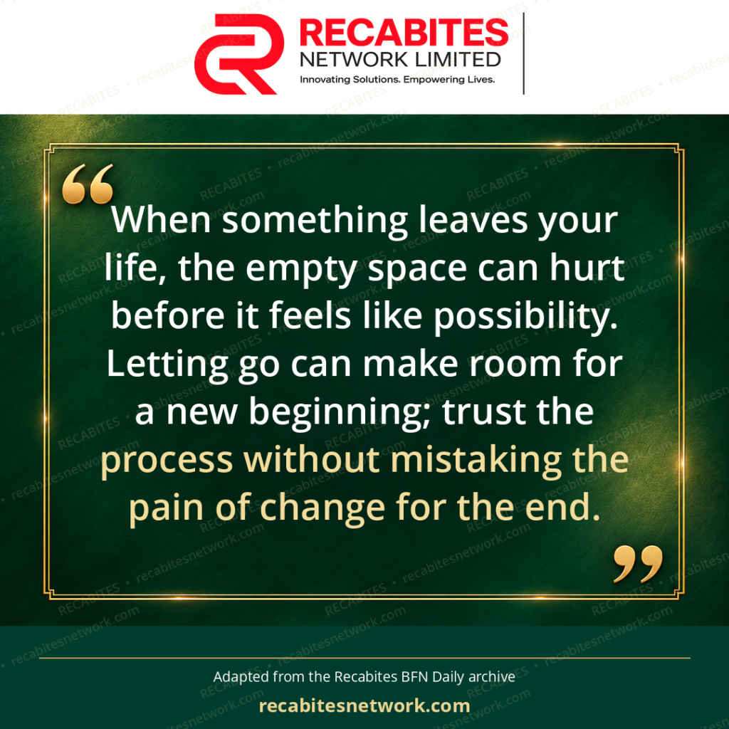 When something leaves your life, the empty space can hurt before it feels like possibility. Letting go can make room for a new beginning; trust the process without mistaking the pain of change for the end.