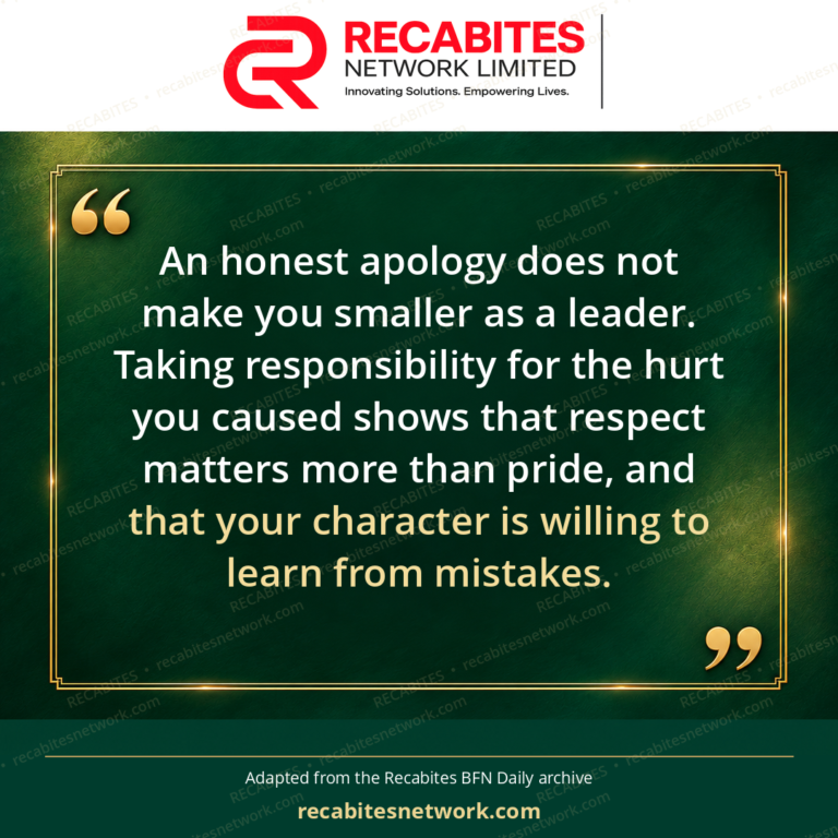 An honest apology does not make you smaller as a leader. Taking responsibility for the hurt you caused shows that respect matters more than pride, and that your character is willing to learn from mistakes.